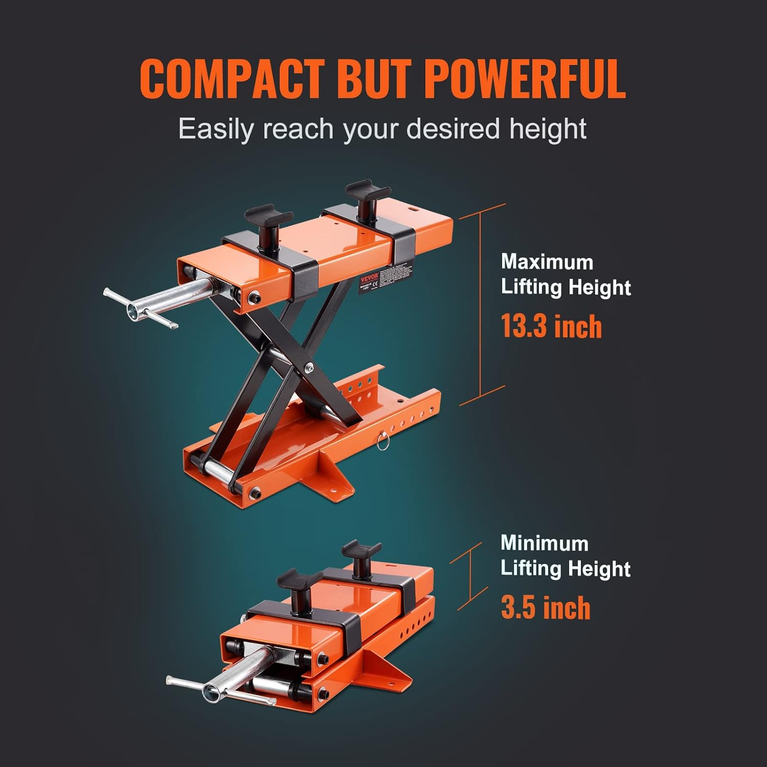 VEVOR Motorcycle Lift, 1100 Lbs/0.5 Ton Capacity, Steel Scissor Lift Jack with Non-Slip Saddles & Safety Pin, Folds for Storage, for Street, Cruiser & Touring Motorcycles image number 6