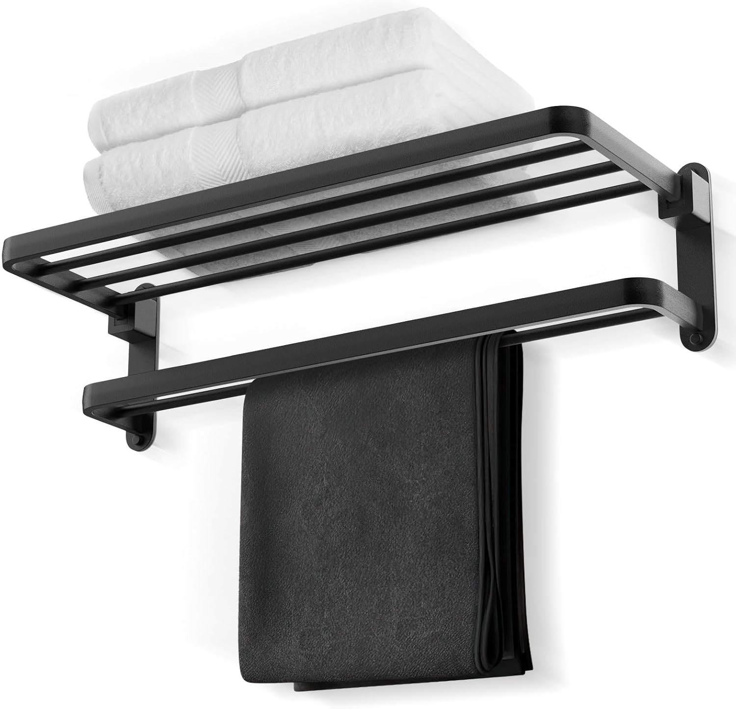 BOZWELL Bathroom Lavatory Towel Rack with Two Towel Bars,24-Inch Towel Holder with Shelf BZ205-A (Matte Black)