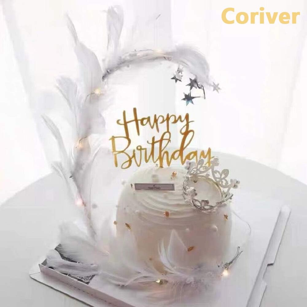 Pack of 12 Happy Birthday Cake Toppers, Acrylic Glitter Cupcake Toppers for Birthday Cake Decorations (Gold, Rose Gold, Silver, Blue * 3) image number 1