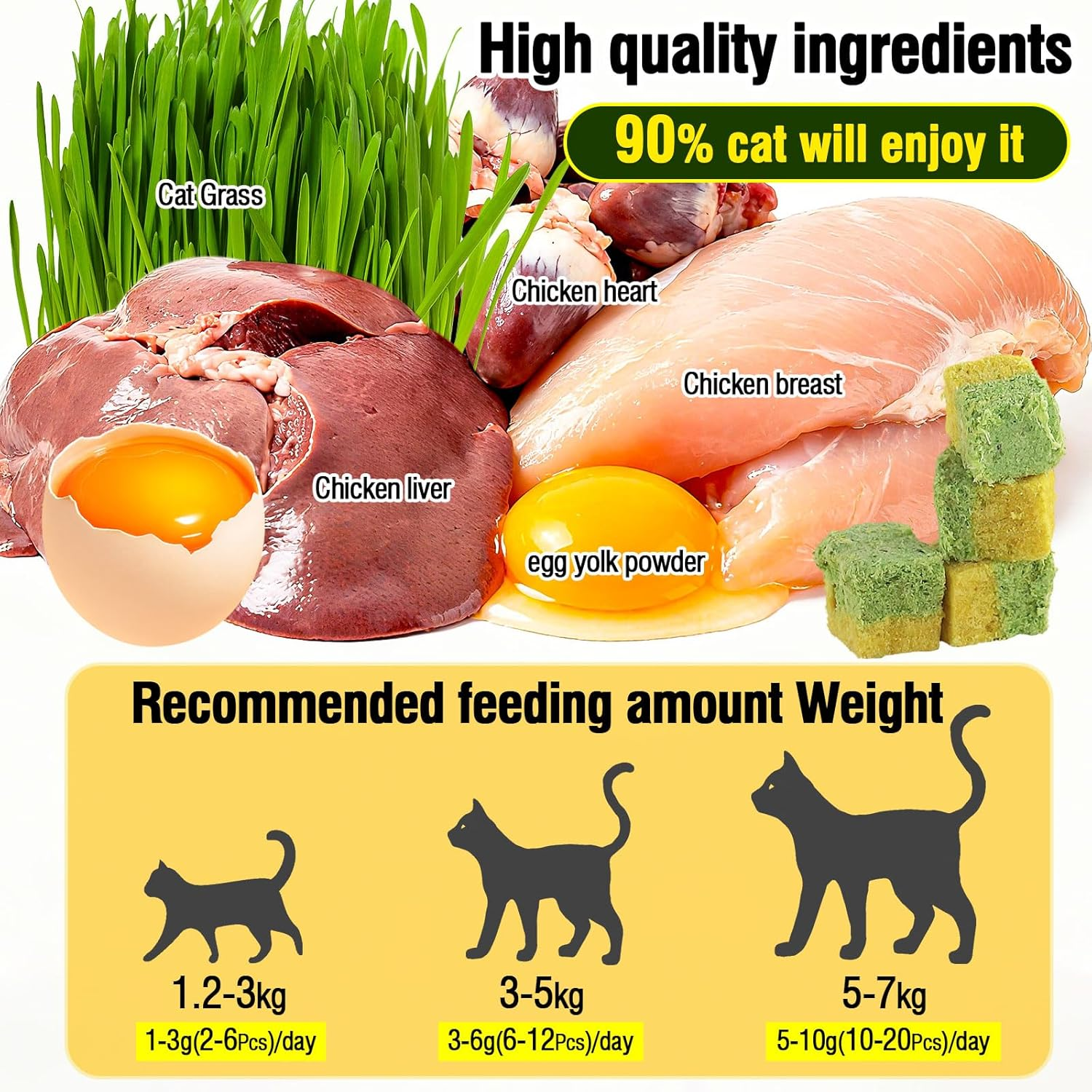 JJW Freezed-Dried Cat Grass Treats, Catgrass Egg Yolk Duo Bites, Cat Dental Treats for Hairball Control and Healthy Coat, Cats Teething Stick (60G, Egg Yolk) image number 1