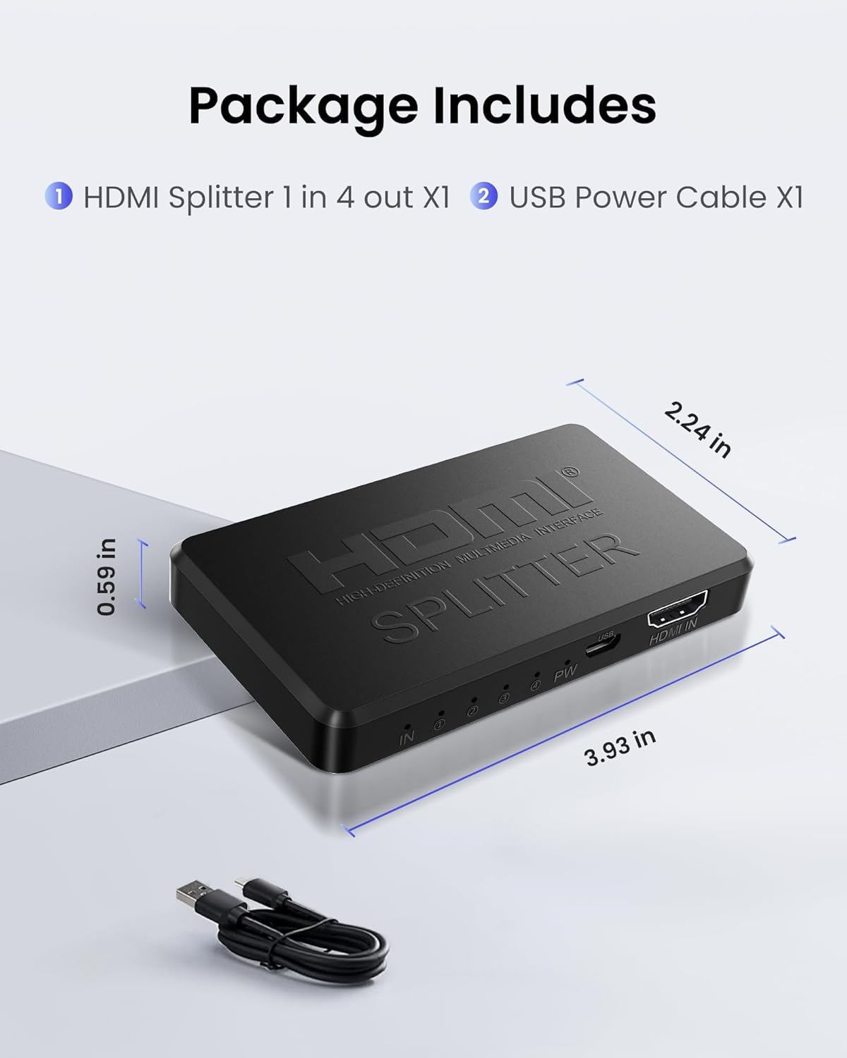 HDMI Splitter 1 in 4 Out【With 1M HDMI Cable 】 4K Splitter for Dual Monitors Mirror Only, 1X2 HDMI Splitter 1 to 2 Amplifier for Full HD 1080P 3D. image number 2