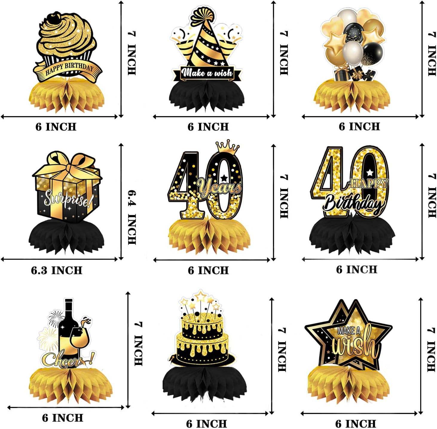 Shalve 40Th Birthday Party Decorations Honeycomb Centerpieces Table 18Pcs Decorations Supplies Vintage for Men Gold Topper Cheers Back Decor image number 3