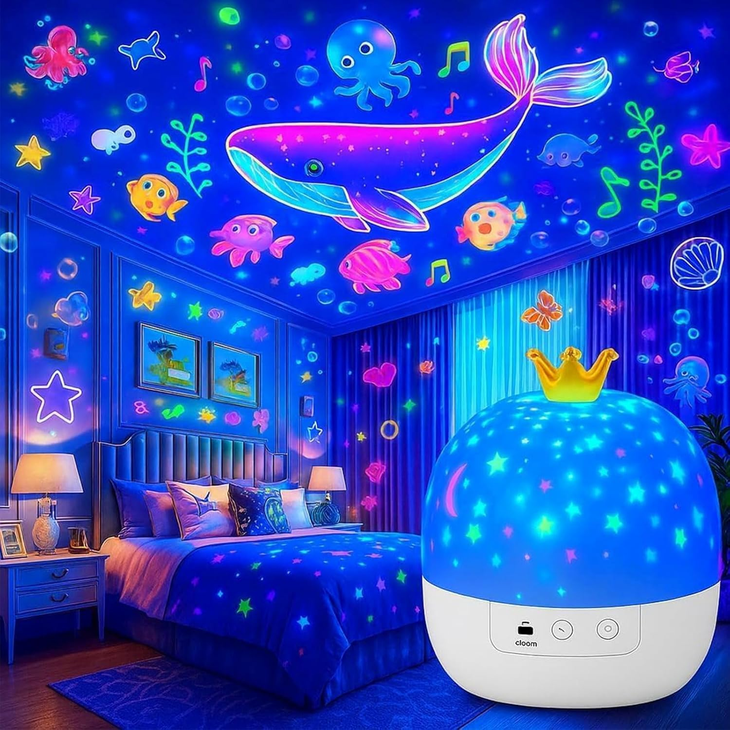 Kids Star Night Light Projector &ndash; 21 Slide Themes with 360&deg; Rotation & Modes Crown-Shaped Galaxy Light for Boys & Girls Birthday, Christmas, Easter& Room Decor (21 Lighting Effects) image number 4