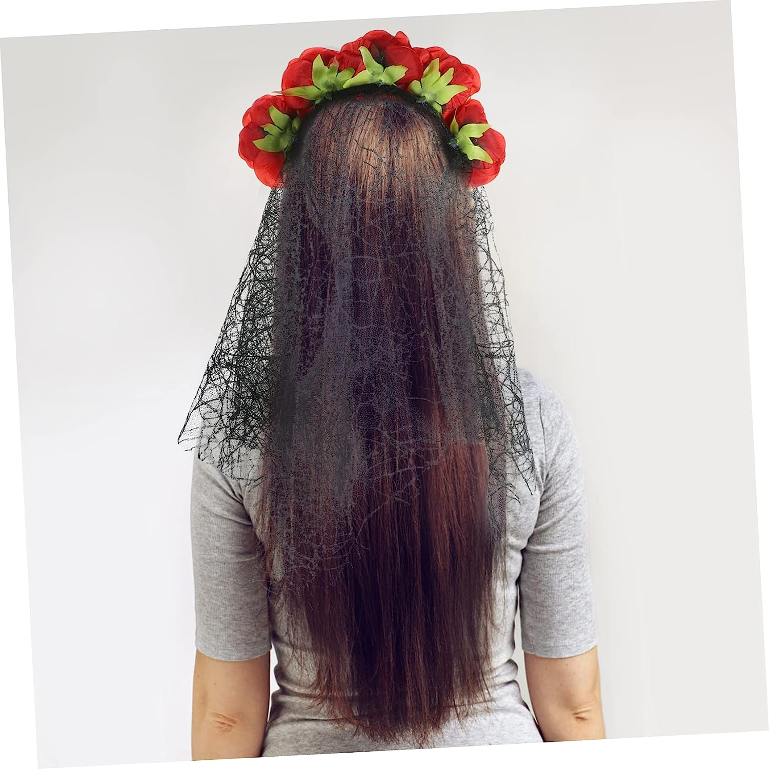 FRCOLOR 5Pcs Halloween Veil Headband Floral Crown Gothic Women Accessories for Masquerade Day Dead Festival Occasion - Blackx2Pcs image number 6