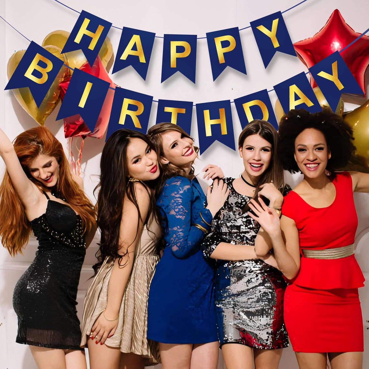 Blue Happy Birthday Banner,Navy Blue and Gold Birthday Party Decorations Sigh for Birthday Decor,Backdrop Birthday Party Supplies,No DIY for Girls Boys Kids and Women Party Hanging(Pre-Strung,16Ft) - Gold image number 5