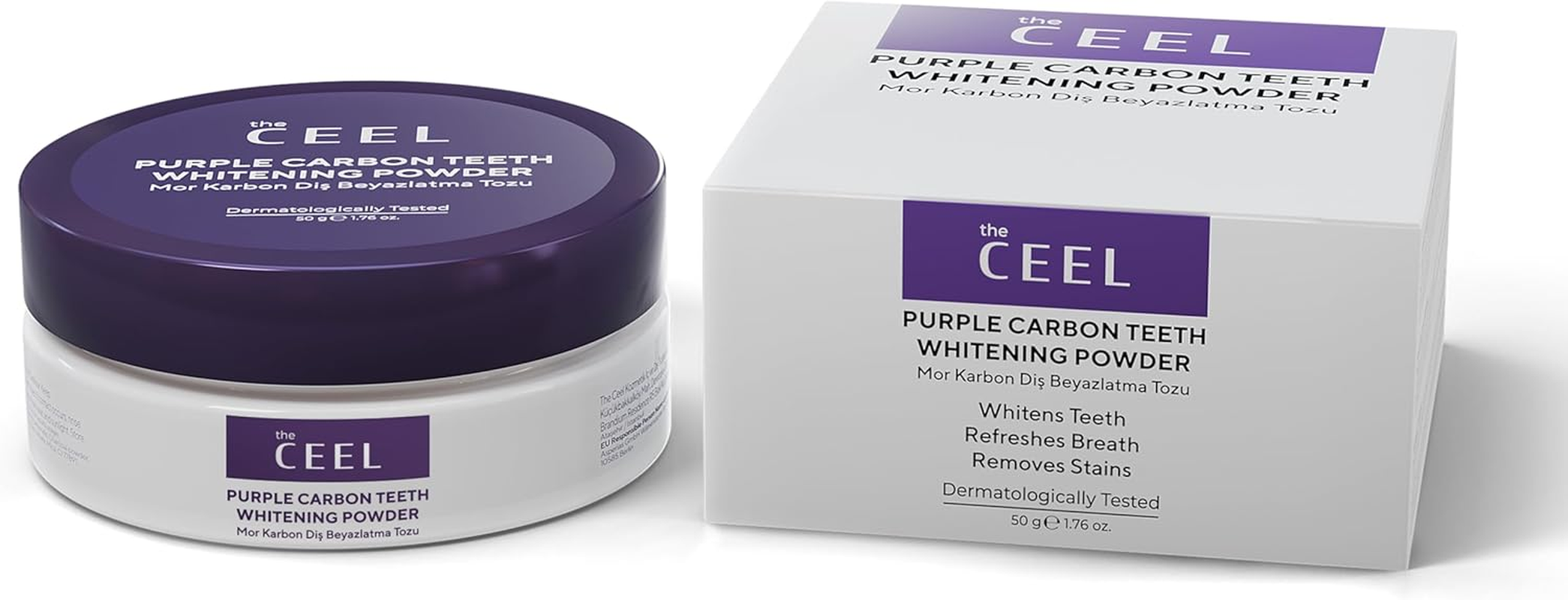 Purple Teeth Whitening Tooth Powder with Activated Charcoal & Mica - Color Correcting Yellow Teeth Oral Care Formula with Mint & Xylitol - Fresh Breath, Healthy & Brighter Smile - 50G image number 2