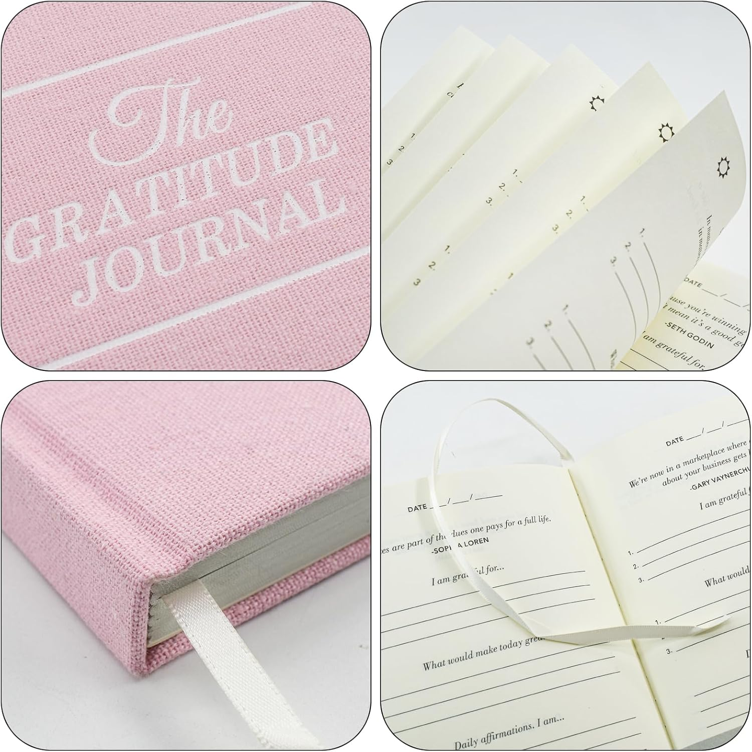 VANRA Gratitude Journal for Women Men, Undated Daily Journal Planner for Manifestation Guide Life Affirmation, Hardcover Self-Care Positivity Journal (Pink)