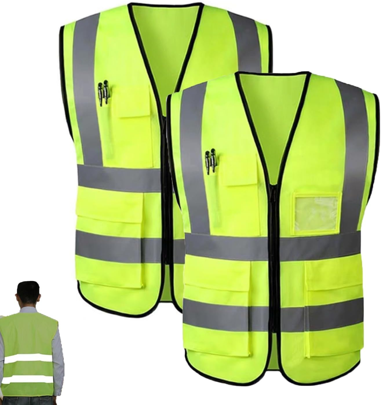 Roczential Men'S and Women'S Two-Piece Reflective Safety Vest, High Visibility Safety Vest with Pocket Zipper on the Front image number 2