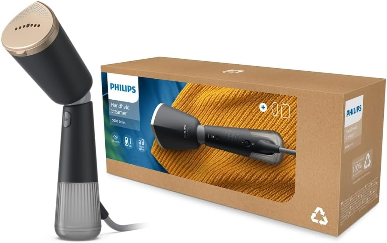 Philips Hand Steamer 5000 Series - Stylish and Compact, Adjustable Head, Fast Temperature Rise, Eco and Max Settings, Use on All Fabrics, Accessories, Charcoal Grey (STH5030/80) image number 3