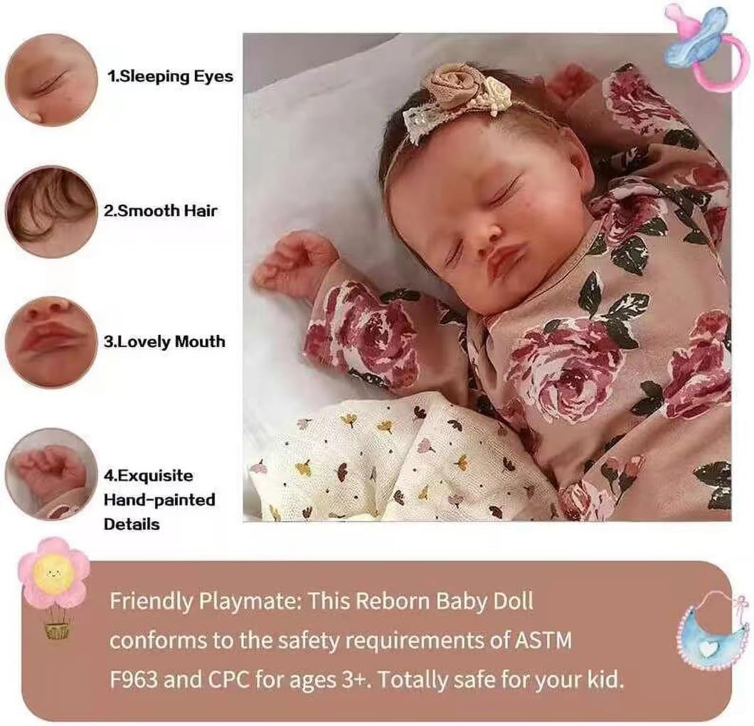 Lifelike Reborn Doll, 19 Inches 49 Cm Reborn Doll, Handmade Soft Full Body Silicone Baby, Cute Realistic Newborn Baby Doll for Boys and Girls, Full Body Washable Holiday Present image number 3