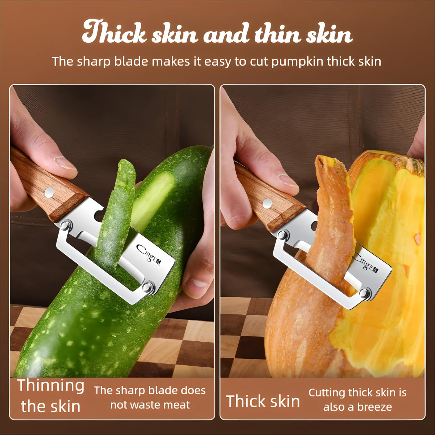 ANMIOU Premium Vegetable Peeler with Wooden Handle and Bottle Opener Stainless Steel Blade Kitchen Tool for Fruit Apple Potato Pumpkin Papaya Zucchini - Silver image number 5