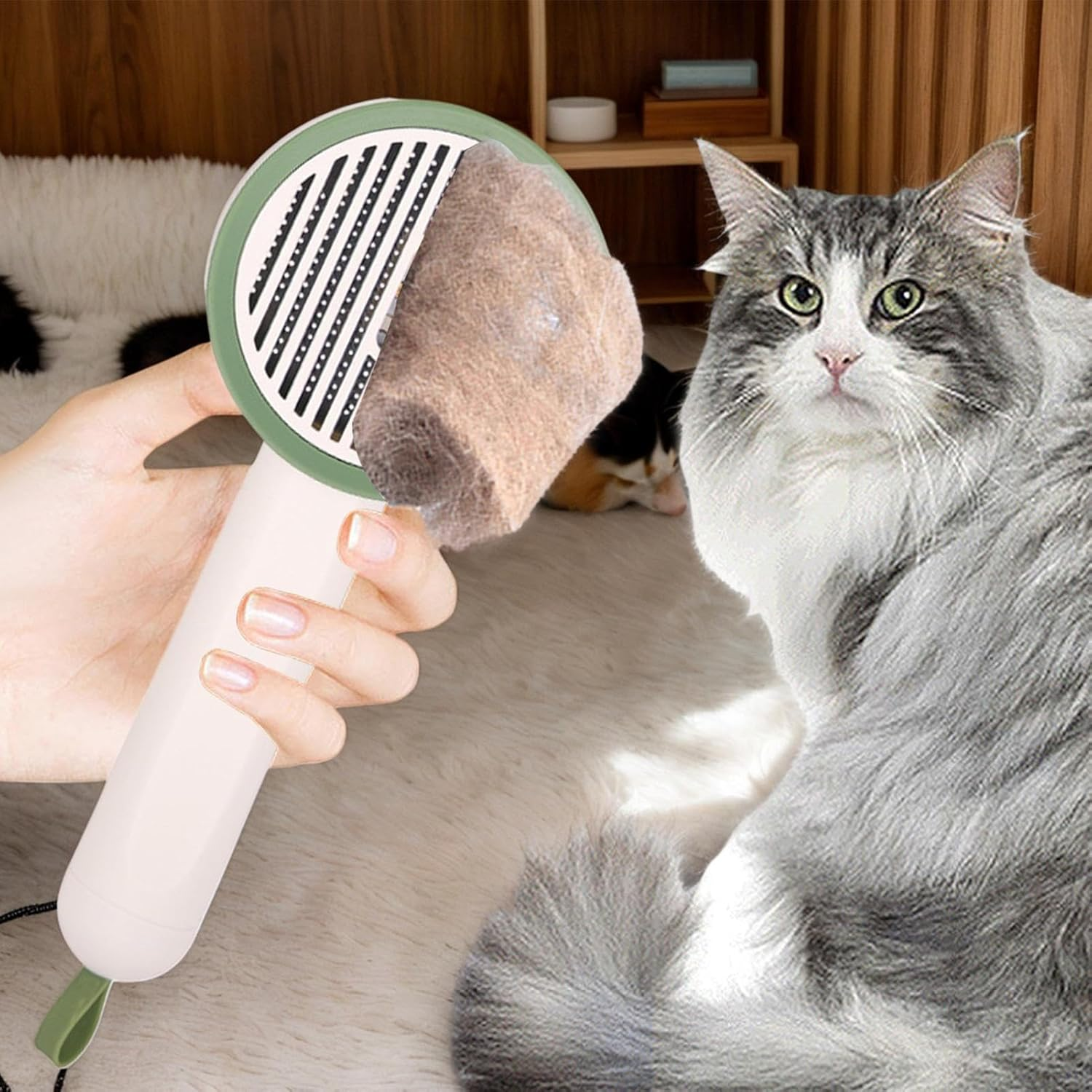 Cat Slicker Brush | Kitten Grooming Comb with Button - Non-Slip UV Function Slicker Brush with Release Button for Bath Travel Puppy and Kitten image number 2
