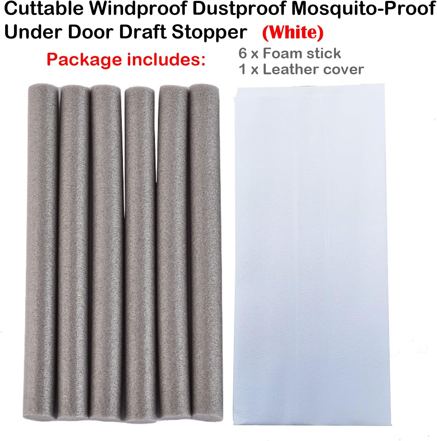 Twin Draft Stoppers for Bottom of Doors, Windproof Dustproof Mosquito-Proof under Door Draft Stopper, Door Draft Blocker Reduction Windshield Energy Saving under Door Seal Strip(White) - Black image number 3