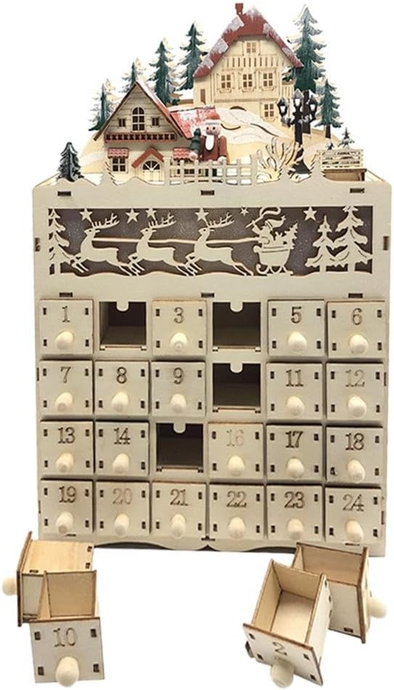 24-Day Christmas Countdown Calendar Decoration,Led Holiday Decoration,Wooden Christmas Advent Calendar,Wooden Calendar Decoration with 24 Storage Drawers for Home Christmas Party image number 6