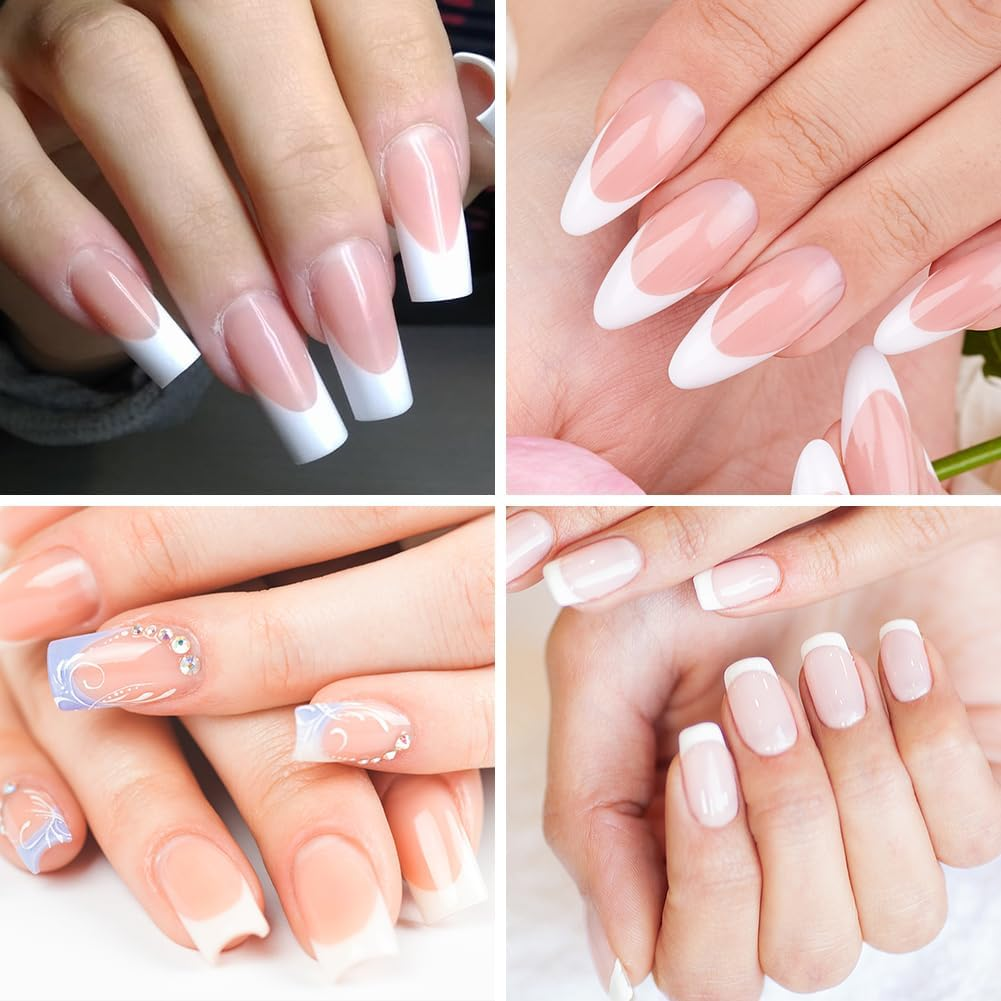 BUTBU Pack of 240 French False Nails, Glossy Gl&auml;nzend Ballerina Nails to Apply to French Nails, Reusable, Full Coverage for Women and Girls