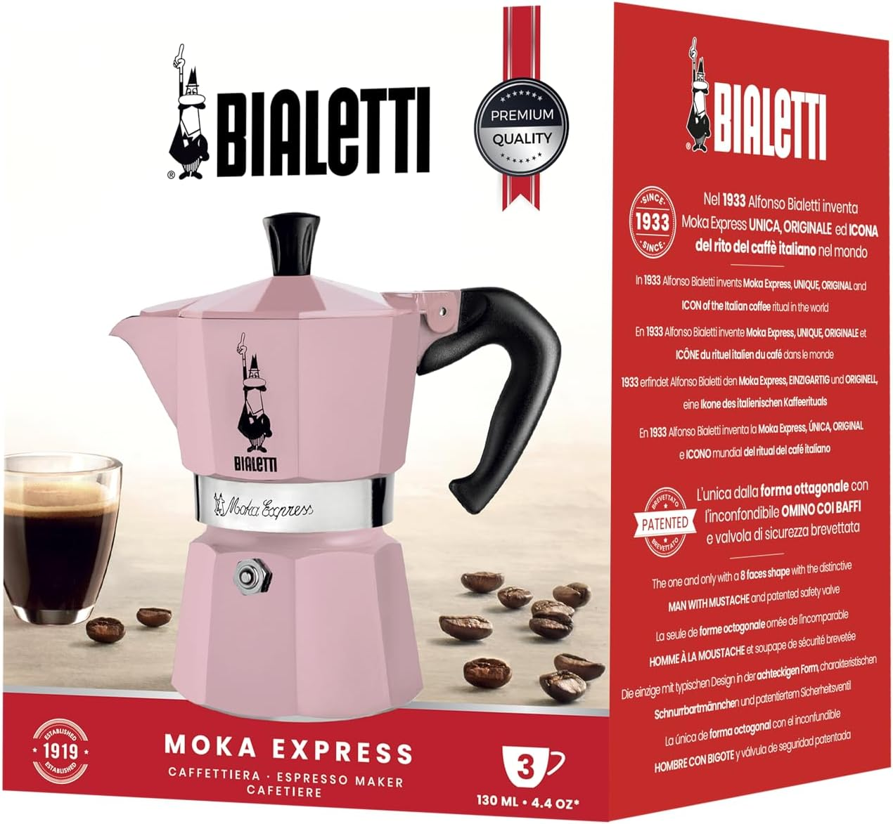 Bialetti Moka Express &ndash; Iconic Stovetop Espresso Maker | Makes Real Italian Coffee | 3 Cup Moka Pot (130 Ml) | Aluminium | Candy Pink