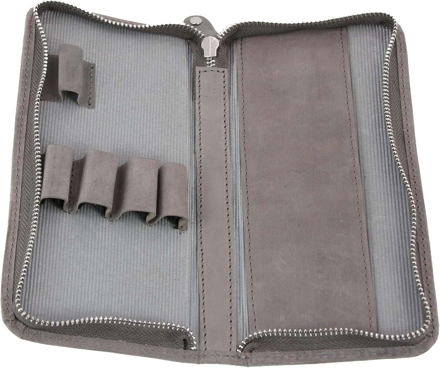 ALASSIO 2639 - Pen Case for 3 Writing Instruments, Leather Case for Pens, Ballpoint Pens or Fountain Pens, Leather Case with Closure, Leather Writing Instrument Case Approx. 17.5 X 8 X 2.5 Cm, Grey