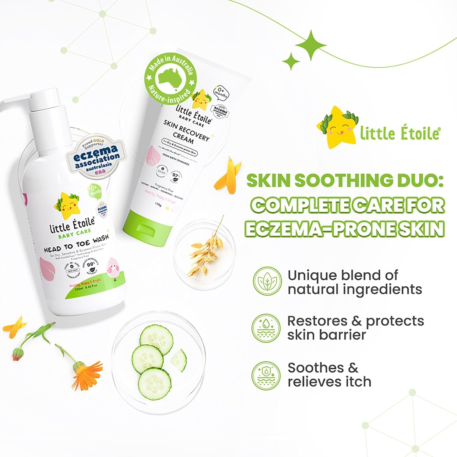 Little &Eacute;toile Gentle Head-To-Toe Baby Body Wash | 2-In-1 Hair & Body Cleanser for Delicate Skin | Hypoallergenic, Sulphate-Free | Made in Australia (Eczema-Prone Skin, 250Ml) image number 5