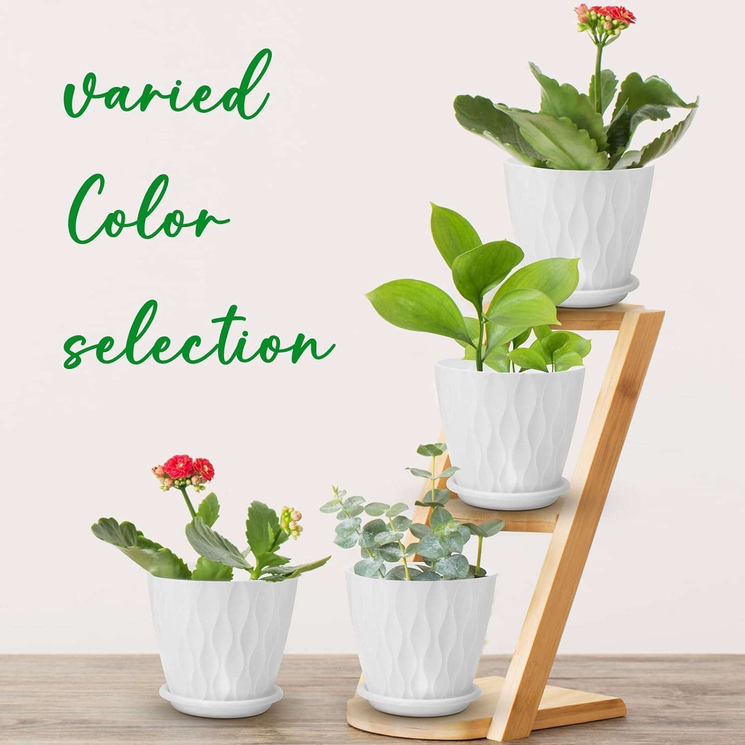 CHGEO Modern Wave Design Plant Pots - 5 Pack Self Watering Planters for Succulents & Herbs | Water Ripple Effect with Drainage Holes & Saucers, Indoor Flower Pots for African Violets, Spider Plants image number 1