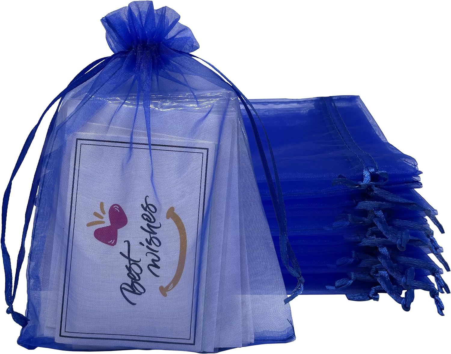 Jexila 100PCS Sheer Organza Bag 5''X7'' Royal Blue Mesh Bags Drawstring Jewelry Gift Bags Small for Baby Shower Wedding Party Pouch Favor Goodie Bags - Blue,Navy image number 6