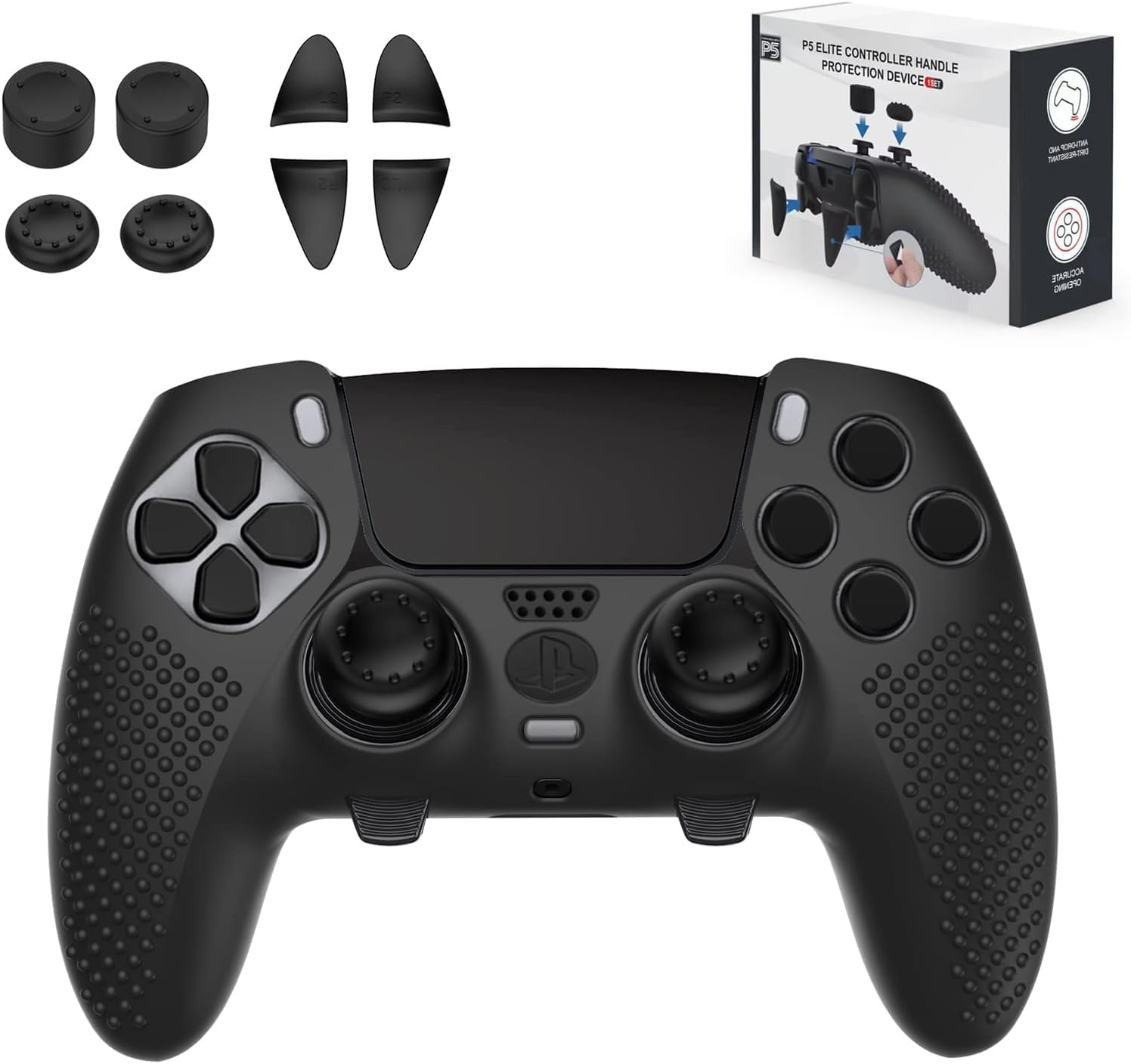 PS5 Edge Controller Cover, Protective Case for Playstation 5 Edge with 4PCS Thumb Grip Caps & L2 R2 Trigger Extender Compatible with Dualsense Controller image number 2