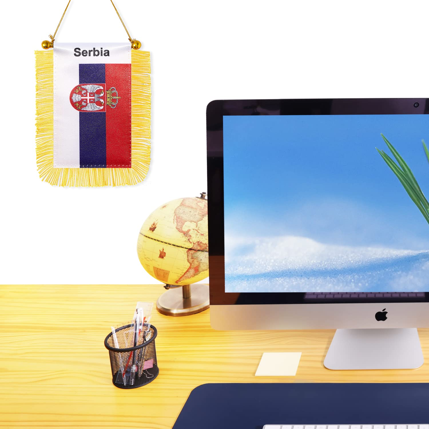 CANTENDO 2 Pack Serbia Window Hanging Flag,Mini Serbian Car Flag with Pole Tassel Suction Cup Rearview Mirror Decoration(3X5 Inch) image number 4
