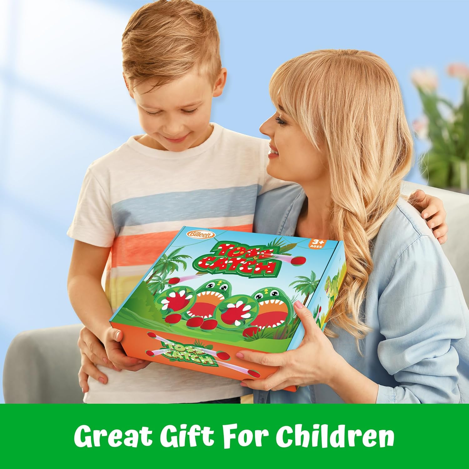 Dinosaur Toss and Catch Ball Set, Catch Game Toys, Outdoor Toys for Kids 3+ 4 5 6 7 8, Backyard Lawn Games Pool Beach Toys with 4 Rackets, 4 Balls, 1 Drawstring Bag image number 3