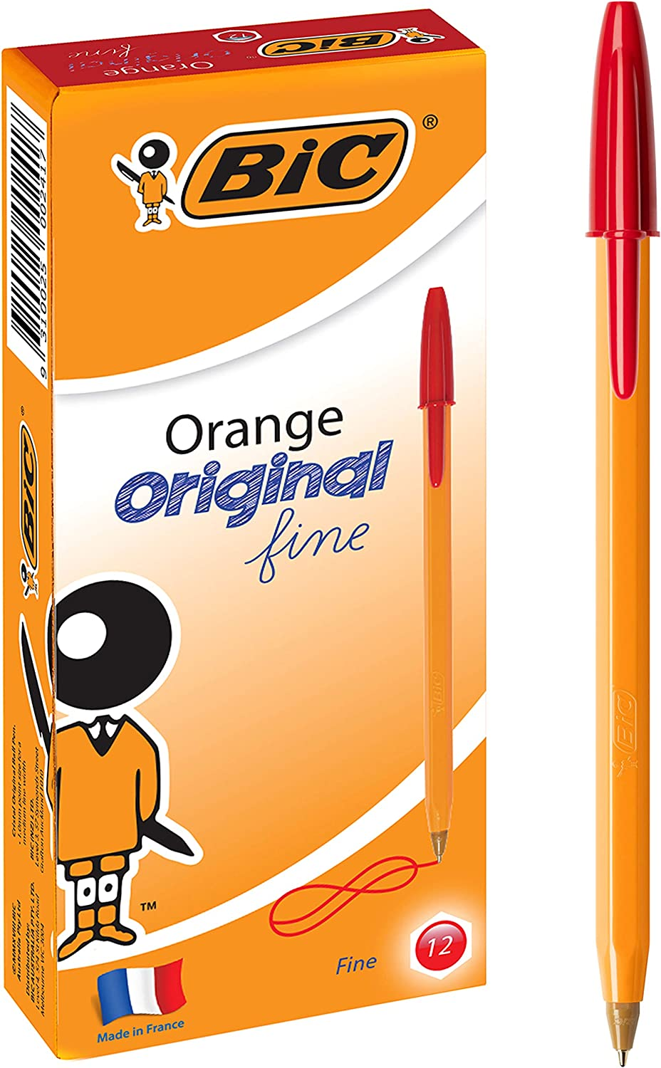 BIC 952000 Orange Fine Ball Point Pen (0.8 Mm) - Black Ink - Box of 12 Pens