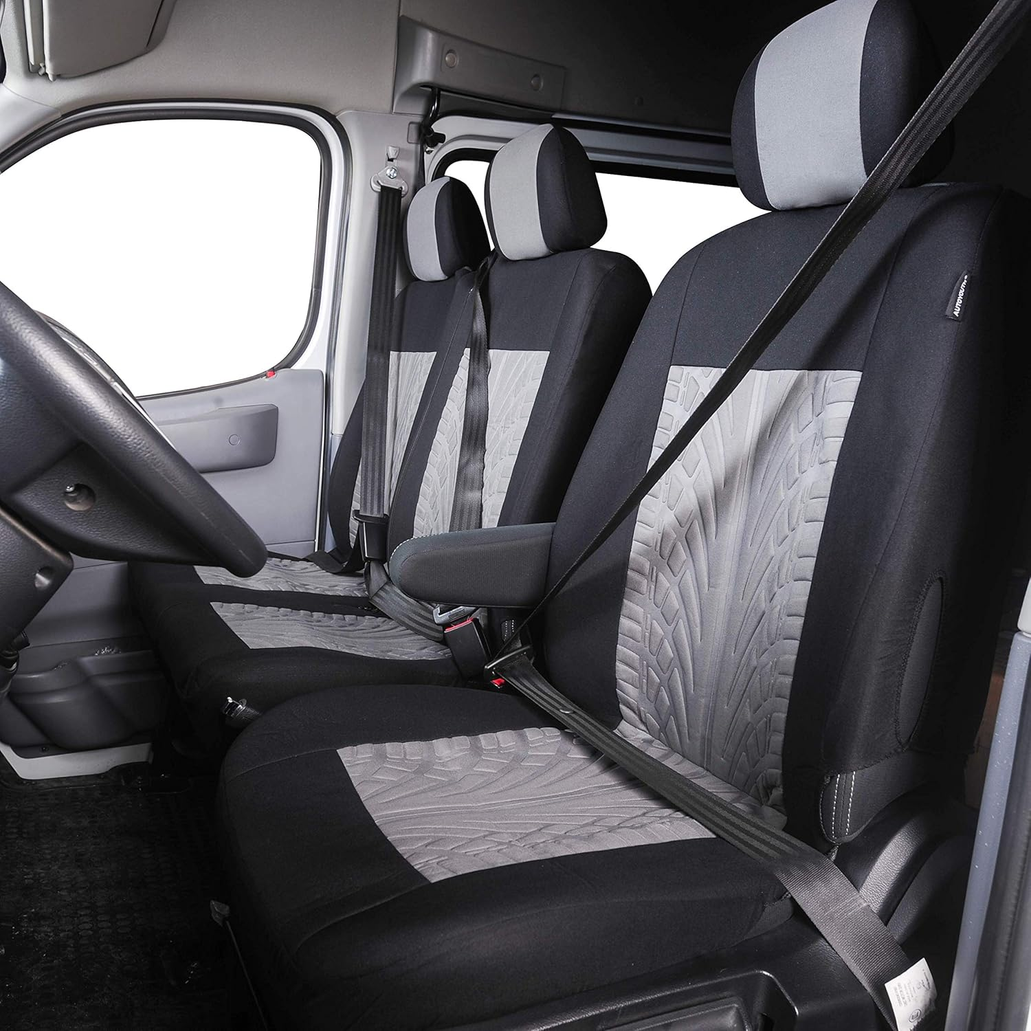 TOYOUN Van Seat Covers Universal Fit Most Vans Trucks Lorry Front Seat Covers Single & Double Car Seat Covers for Single Driver and Double Passenger Seat 2+1 Seat Covers, Gray