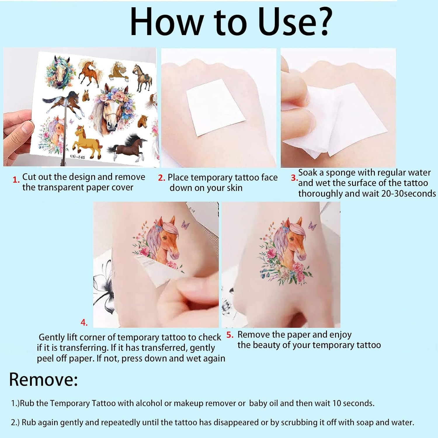 Horses Tattoos, 16 Sheets Carton Horse Temporary Tattoo Stickers for Kids, Birthday Themed Party Supplies Decoration Favors Children Tattoos Gift Kids Boys Girls Prizes Carnival Christmas Rewards