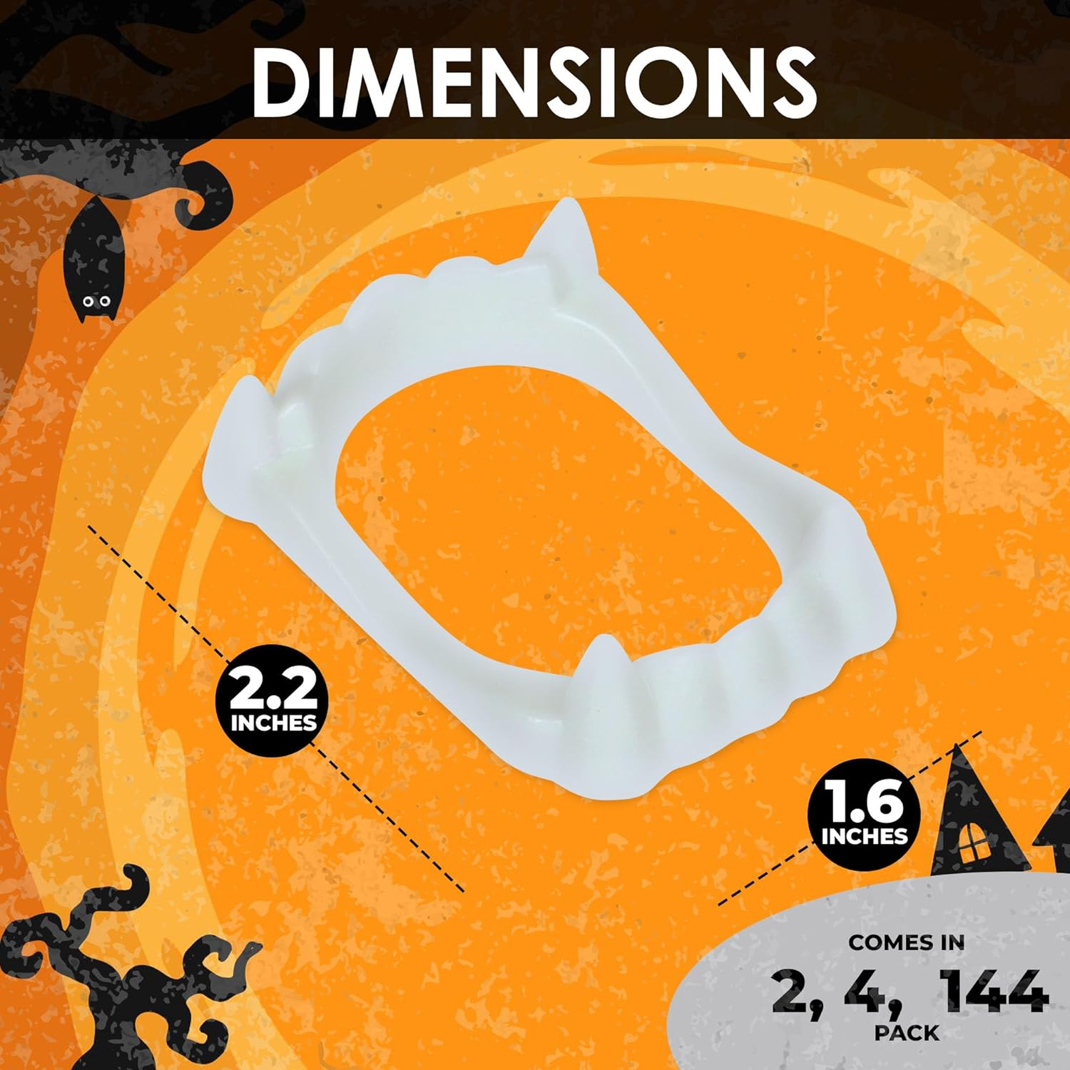 Pack of 12 Halloween Vampire Teeth Fangs, Plastic Teeth, Costume Accessory Party Favors (12)