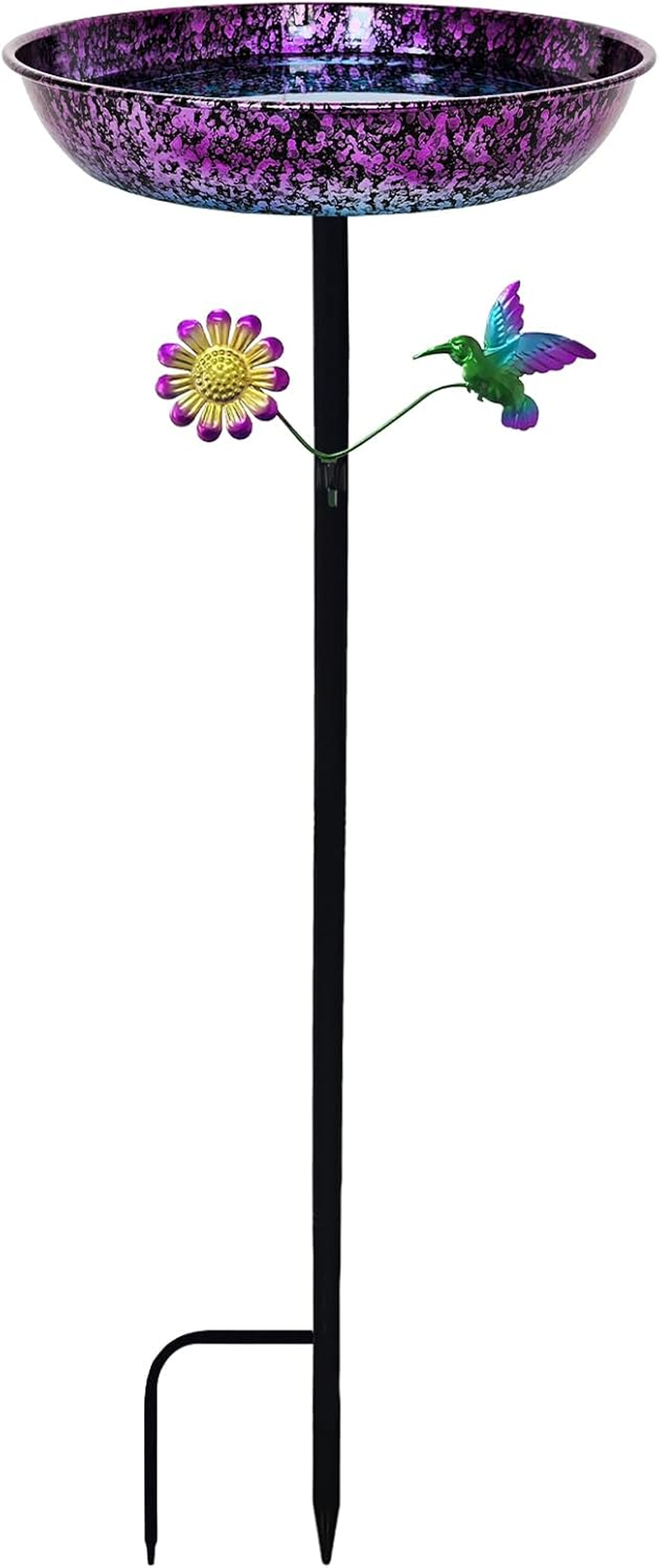 Bird Bath for Outside, 11 Inch Green&Bronze Metal Birdbath Bowl Decorated Hummingbird Flower Freestanding Garden Bird Bath Feeder Outdoor Decor Yard Art