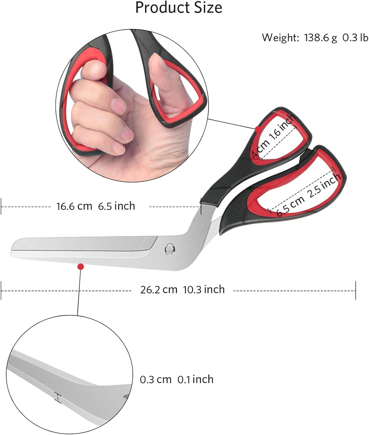 Pizza Scissors, Pizza Cutter with Ultra Sharp Detachable Blade and Ergonomic Soft Grip, 10.3Inch, Black&Red image number 1