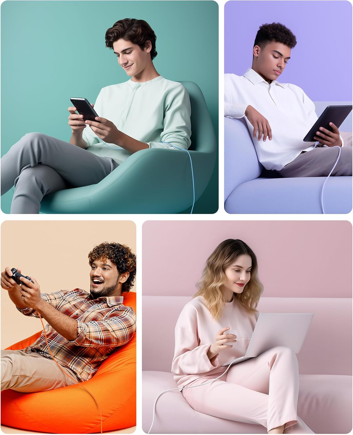 Cable Matters 2-Pack Extreme Soft 240W USB C Cable - 1.8M, Short USB C Charger Cable for [240W Charging, 480Mbps Data, No Video], Works with Macbook, Ipad Pro, Dell XPS, Surface Pro, White image number 4