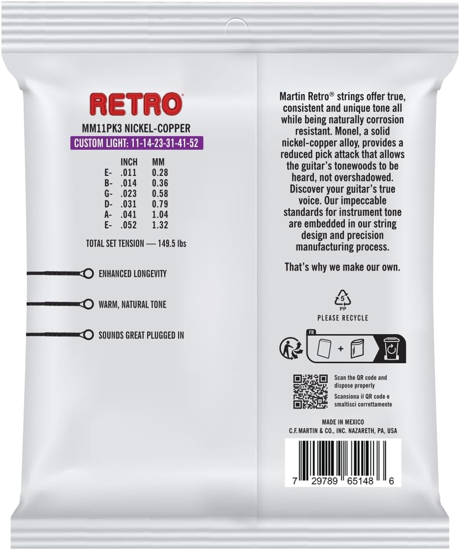 Martin Strings - MM11PK3 - Retro Monel - 3 Pack Custom Light (11-52) image number 2