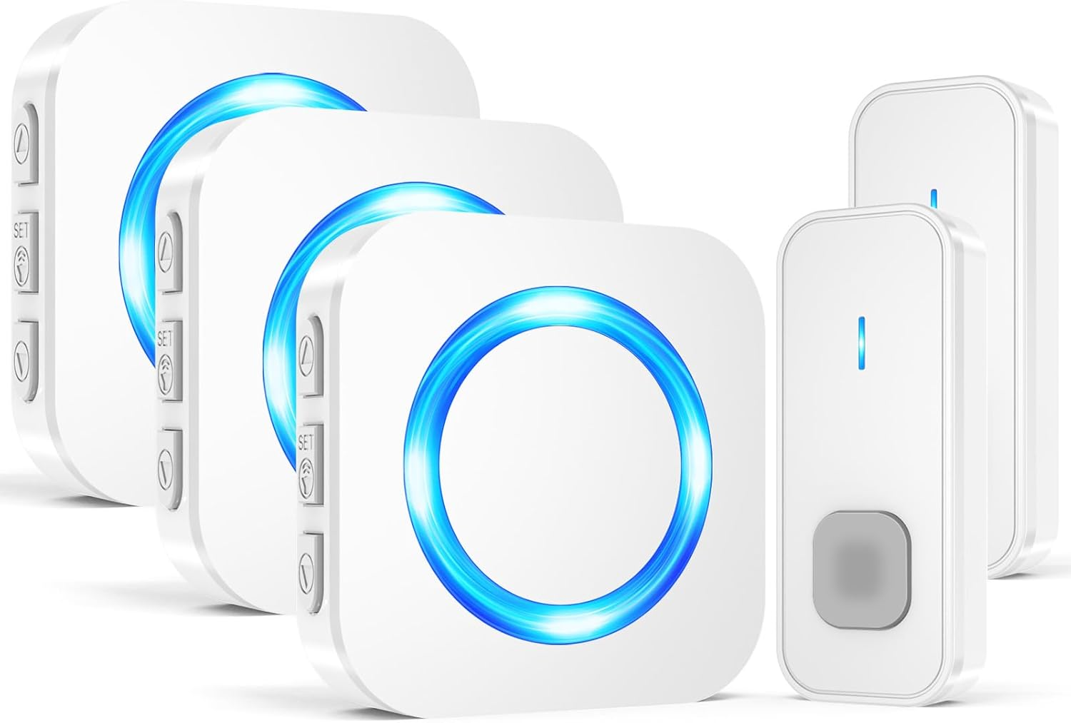 Wireless Bell 3 Receivers 2 Transmitters 400 M Wireless Range Front Door Bell Outdoor Waterproof Doorbell with 55 Ringtones, 5 Volumes, Flashing LED, House Bell Wireless Sets, White image number 1