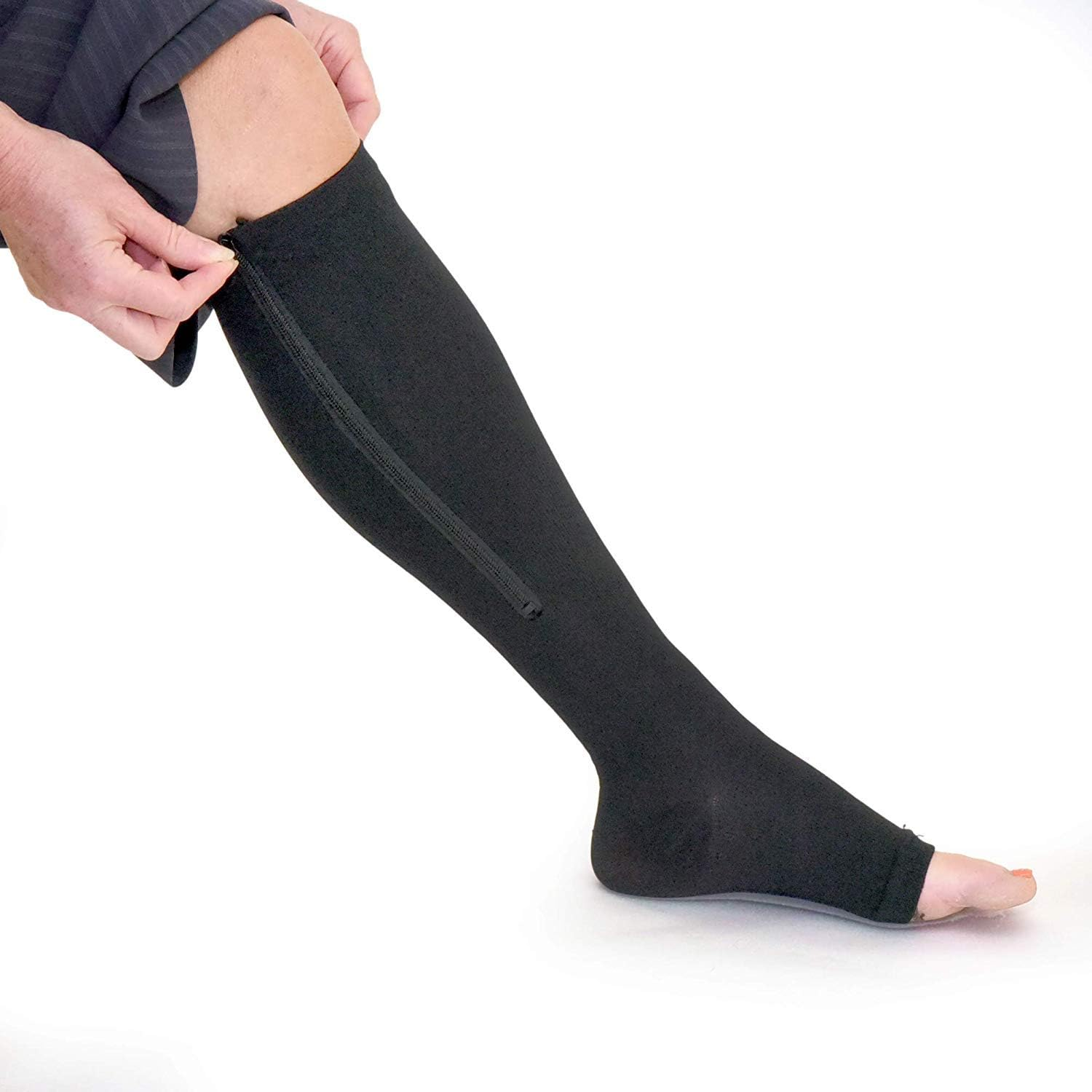 Zipper Compression Socks 15-20Mmhg with Zip Guard Skin Protection & Open Toe Medical Zippered Compression Socks for Men Women