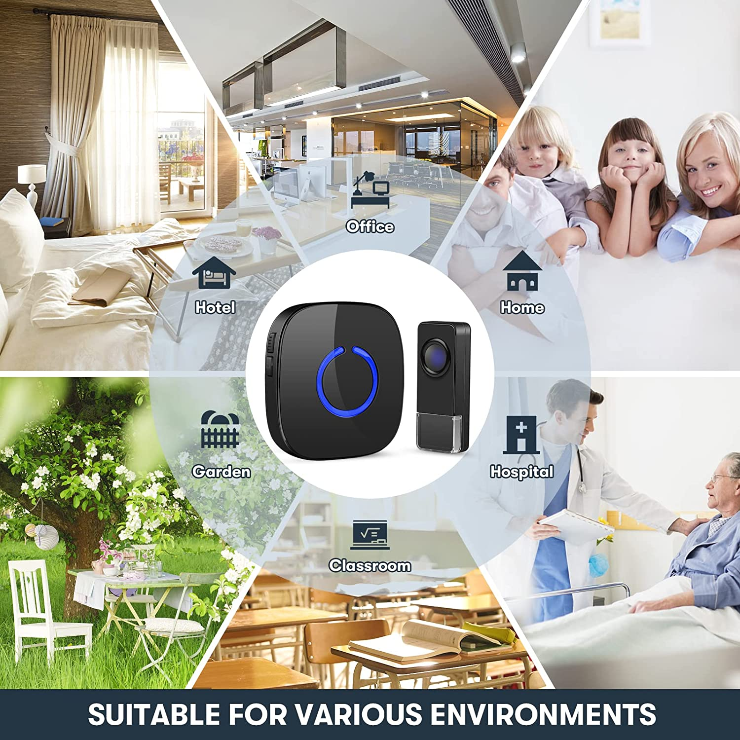 Wireless Doorbell, Remote Door Bell Ringer Wireless Long Range 300M with 58 Melodies, Coolqiya Portable Doorbell with 1 Waterproof Transmitter and 1 Plug-In Receiver image number 3