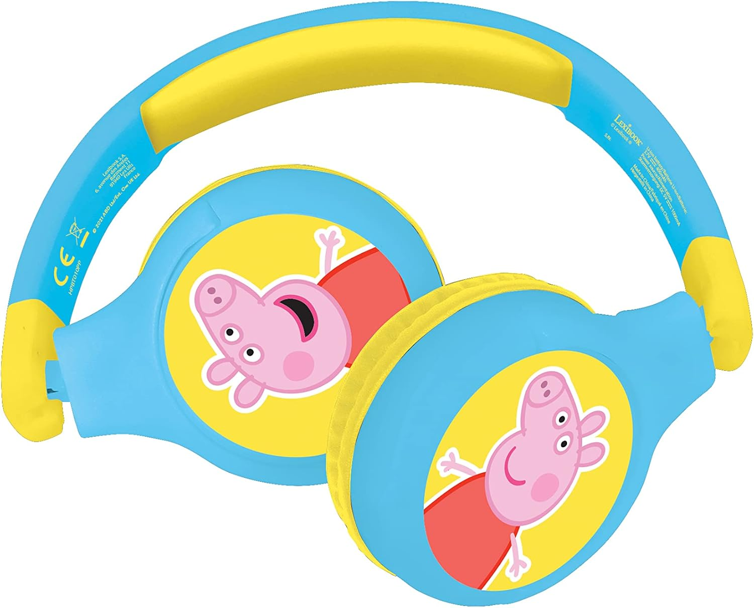 LEXIBOOK Peppa Pig 2-In-1 Bluetooth Headphones Stereo Wireless Wired, Kids Safe, Foldable, Adjustable, Yellow/Blue, HPBT010PP image number 4