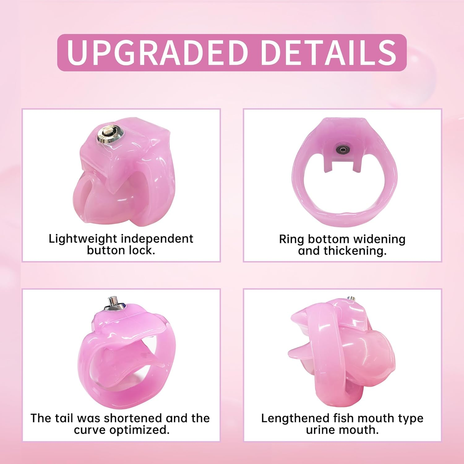 Male Chastity Devices Chastity Cage Cock Cage Button Lock and Exclusive Keys with 3 Active Rings Click & Locked Key Penis Cock Cage for Men Pink Color image number 6