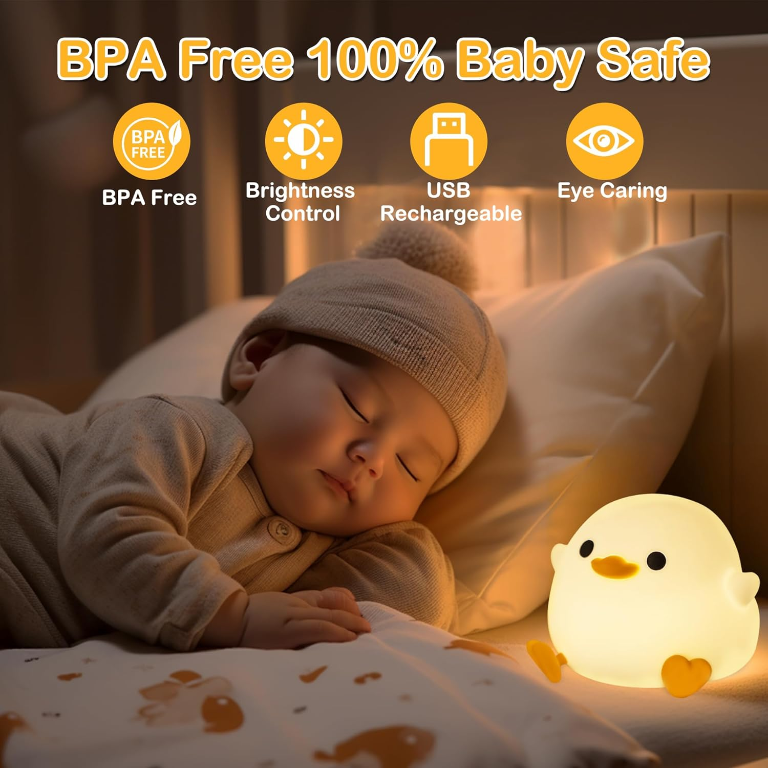 Anywin Dodo Duck Night Light, Silicone Duck Lamp, Dimmable Children'S Room Night Light, Rechargeable LED Bedside Lamp with 20 Minute Timer, Gifts for Boys, Girls