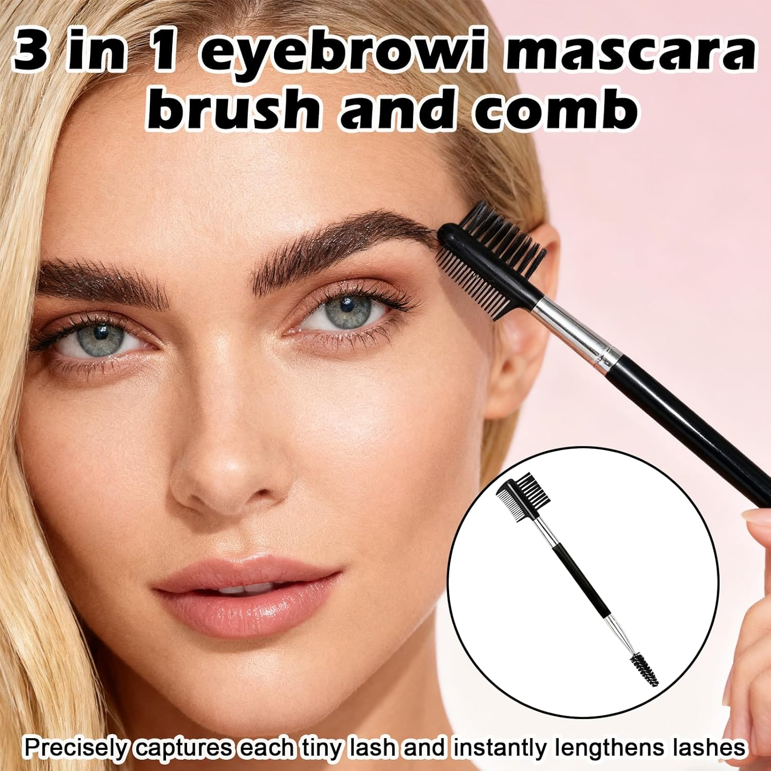 Eyebrow Brush, Eyelash Brush & Eyelash Comb - 3 Different Spoolie Brushes for Separating Lashes, Eliminating Mascara Clumps, Grooming and Shaping Brow image number 3