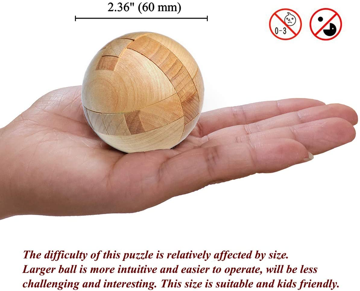KINGOU Wooden Puzzle Magic Ball Brain Teasers Toy Intelligence Game Sphere Puzzles for Adults/Kids