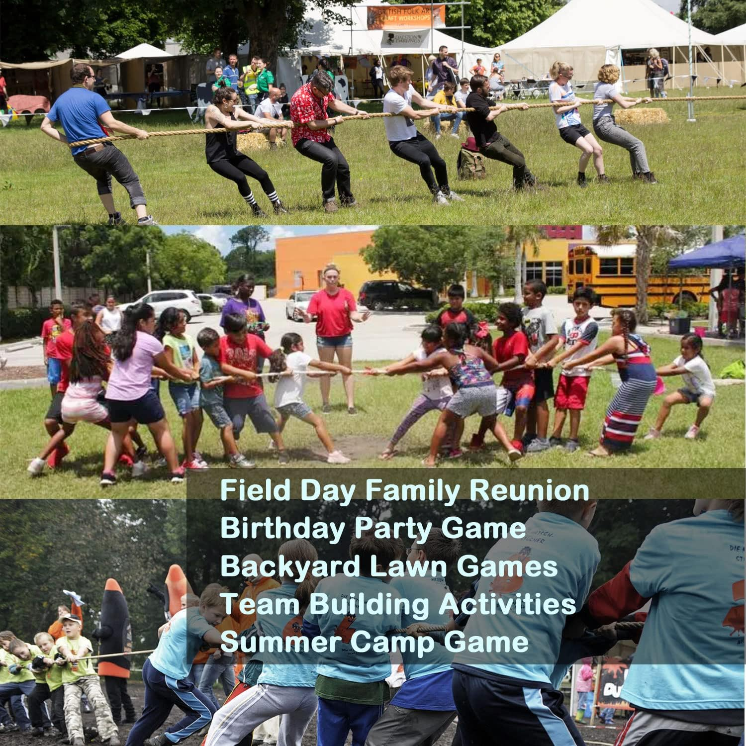 25Ft Tug of War Rope Natural Cotton Tug of War Rope for Kids and Adults Thick Twisted Rope for Indoor Outdoor Rope Games for Team Building Activities, Family Reunion, Summer Campe