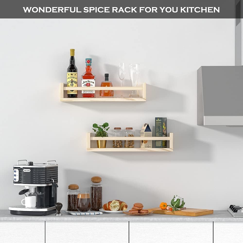 2 Piece Nursery Bookshelf,Childrens Room Floating Bookshelf,Wall Mounted Floating Bookshelf,Solid Nursery Bookshelf,Kitchen Bedroom Living Room Spice,Small Objects Placement Shelf(Natural Wood) image number 4