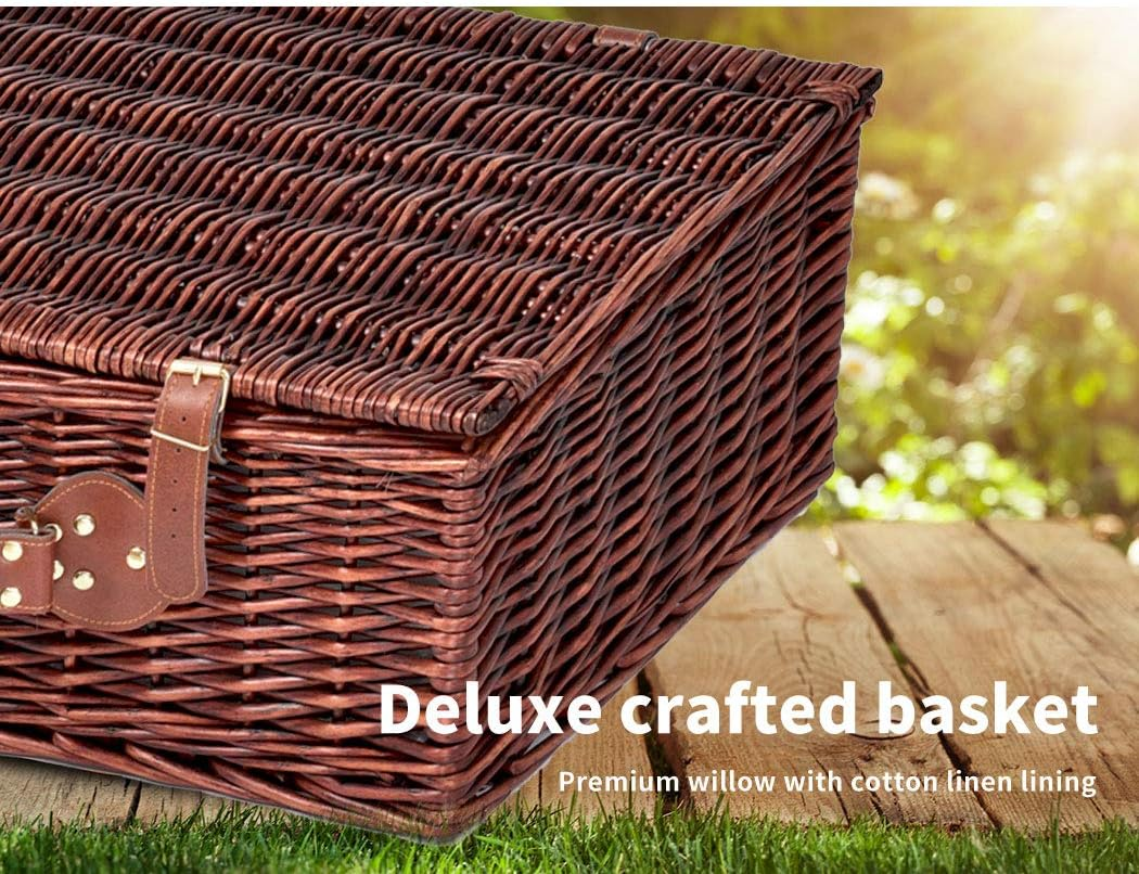 4 Person Picnic Basket Set Baskets Insulated Bag Outdoor Blanket Camping Beach Deluxe Willow Wicker Gift Storage Travel 54Cm X 20Cm X 34Cm image number 2