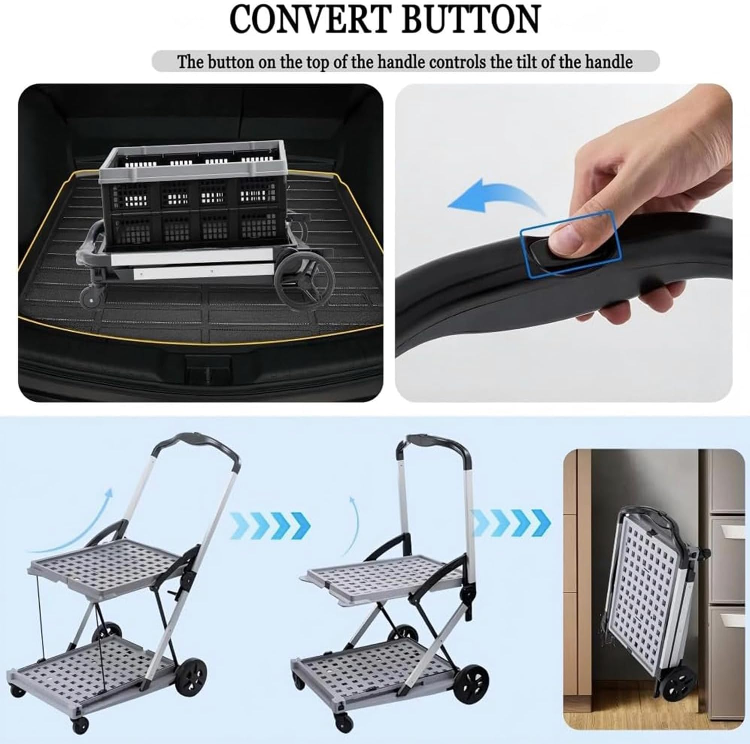 Folding Shopping Cart 2 Tier Multi Use Mobile Trolley Functional Collapsible Carts with Wheels and Removable Folding Storage Crates, for Groceries,Camping,Garage, Supermarket (Single Layer)