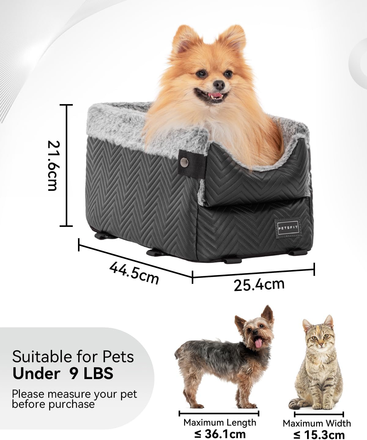 PETSFIT Center Console Dog Car Seat with Safe Protection Hooks, Upgraded Safety Tethers, Washable Cushion, Console Dog Seat for Small Dogs up to 9 Lbs