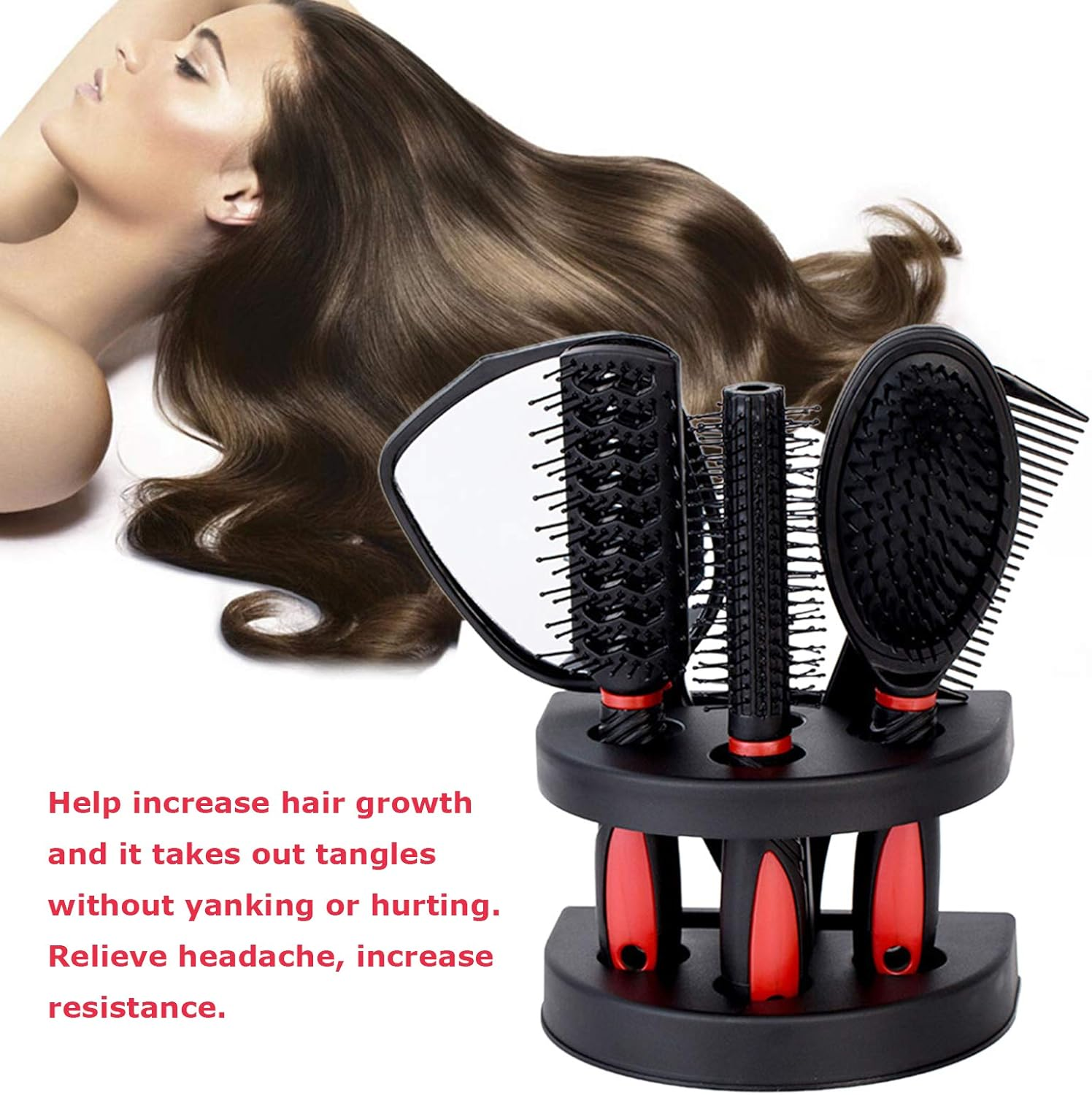 Yasao Set of 5 Hair Combs Mirror Set Professional Salon Hair Cutting Brushes Sets Salon Hairdressing Styling Tool and Holder Stand Set Dressing Comb Kits for Women and Men image number 1