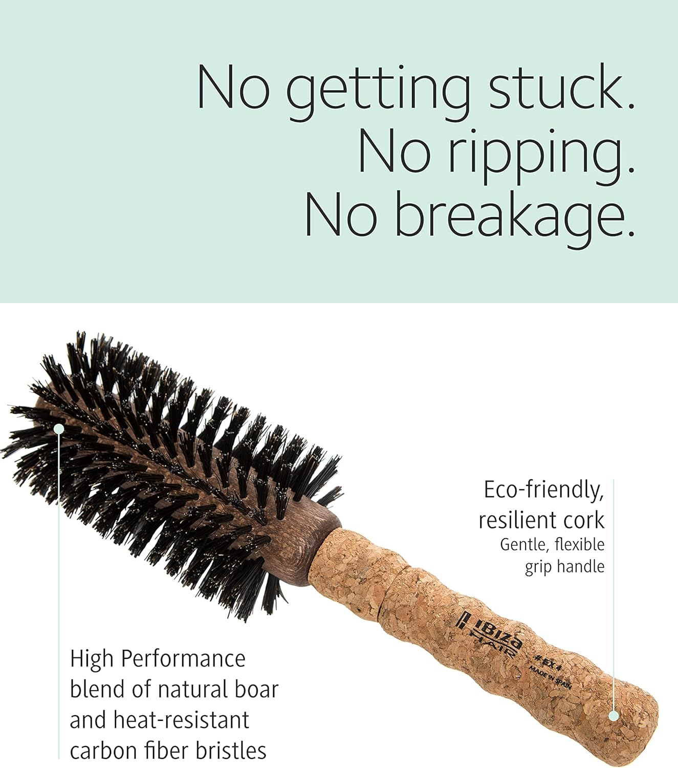Ibiza Hair round Boar Bristle Brush (Ex4-65Mm) | Lightweight with Reinforced Bristles & Cork Handle | Ideal for Crown Volume | Adds Texture & Shine for Medium to Long Styles image number 3